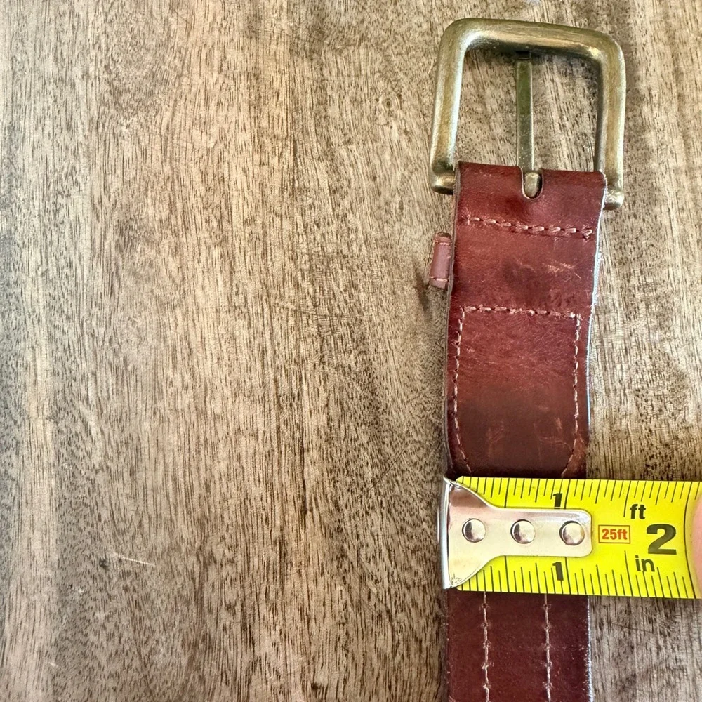 Leather Nautical Inlay Flag Belt Mens 40 Brown Brass Buckle Preppy Coastal Style